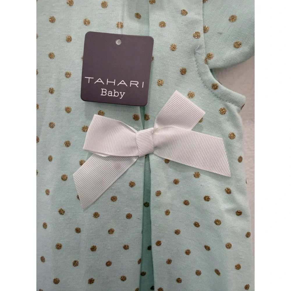 Tahari Baby Girls 2-Piece Dress & Leggings Set Mint Green Gold Polka Dot NWT 12M